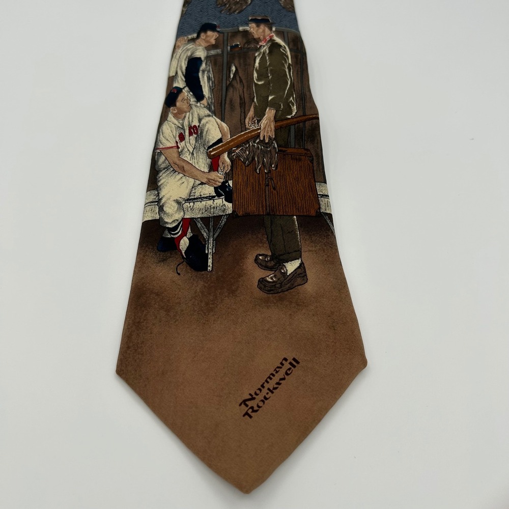 Norman Rockwell Necktie The Dugout Mens OS Boston Red sox Silk Vintage Americana